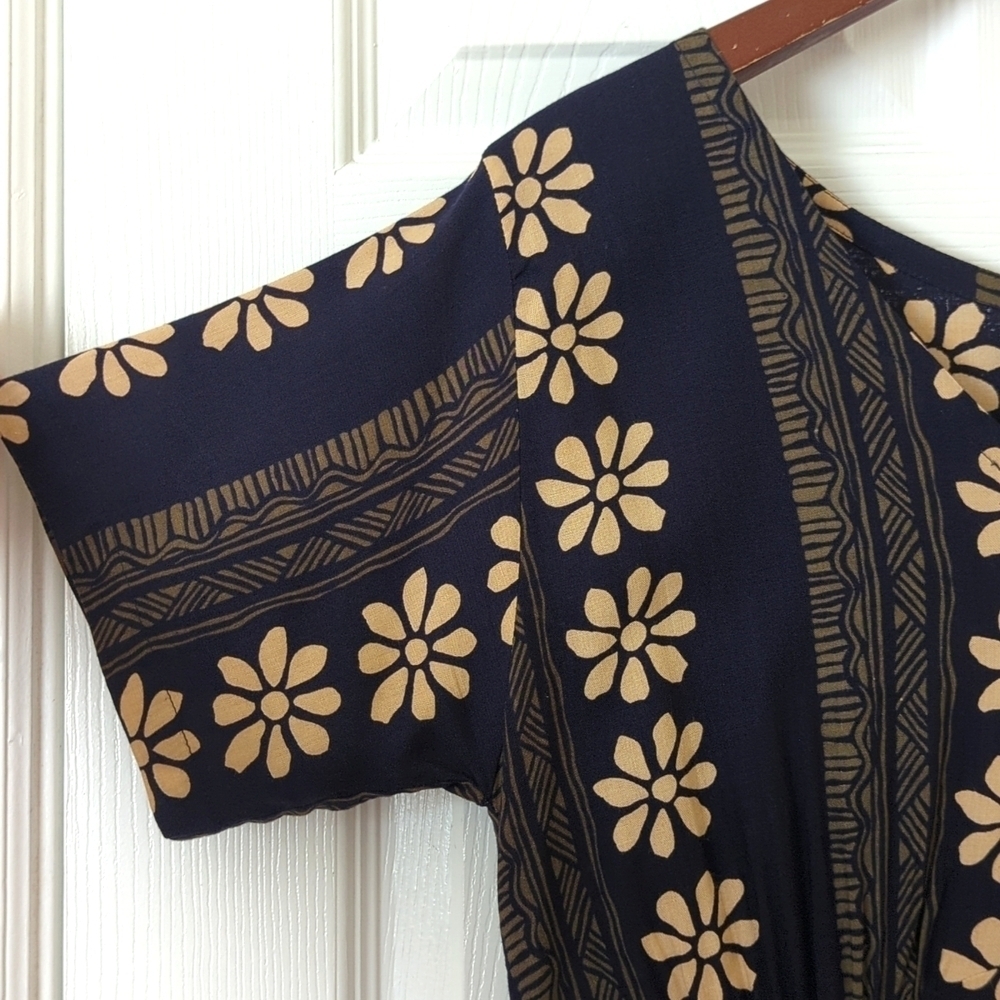 Passports of Pier 1 Imports 90s Vintage Bohemian Floral A-Line Midi Dress Navy S - Picture 4 of 11